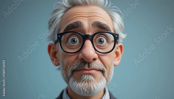 Obraz 3D Cartoon old man with glasses avatar, Generative Ai