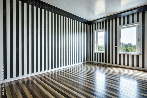 Obraz Striped monochrome backdrop: a spacious, empty room, perfect for product displays.