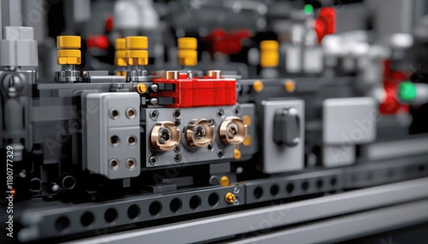 Fototapeta Close-up of intricate machinery with detailed components.