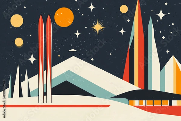 Obraz Midcentury Ski Resort
