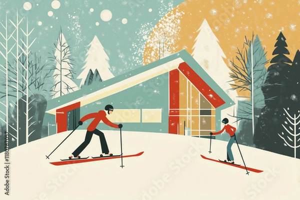 Obraz Midcentury Ski Resort