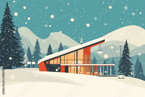 Obraz Midcentury Ski Resort