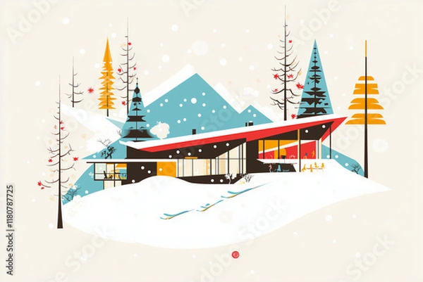 Obraz Midcentury Ski Lodge