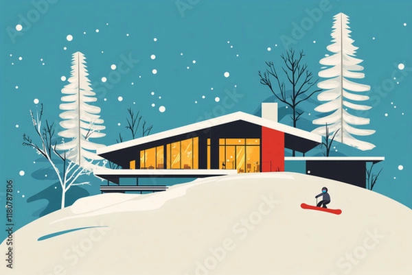 Obraz Midcentury Snowboard Lodge