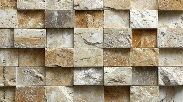 Fototapeta Beige and Brown Stone Wall Texture: Seamless Brick Pattern for Backgrounds, Architecture, and Interior Design