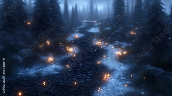 Fototapeta Enchanting winter pathway through a snow covered forest