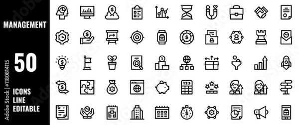 Fototapeta 50 Management Icons Set Pack Line Editable Vector Illustration