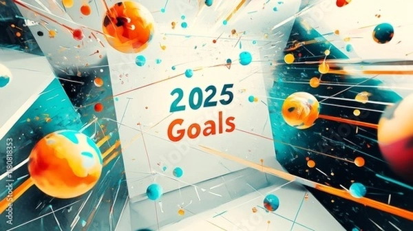 Fototapeta Elegant 2025 Goal Setting on a Wooden Desk with Soft Lighting and Cozy Atmosphere