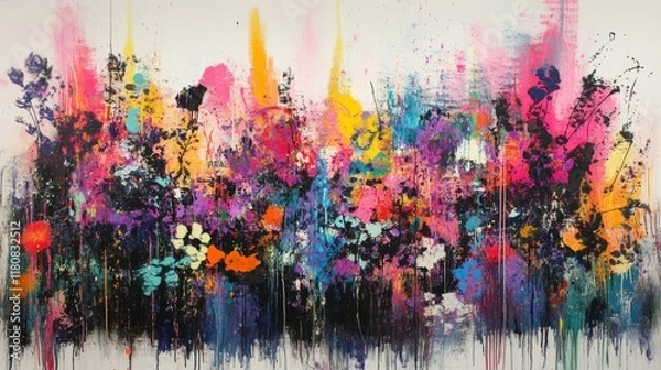 Fototapeta A radiant graffiti-inspired artwork with chaotic splashes of bold colors and glowing highlights