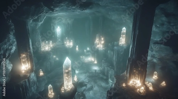 Fototapeta Luminous Crystal Cave A Mystical Underground Realm