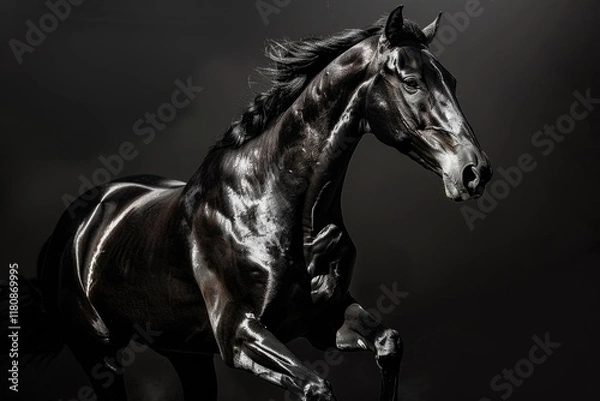 Fototapeta Arabian horse in elegant pose on dark background.