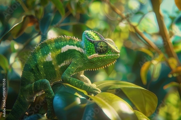 Fototapeta Chameleon in the jungle. Beautiful close up.