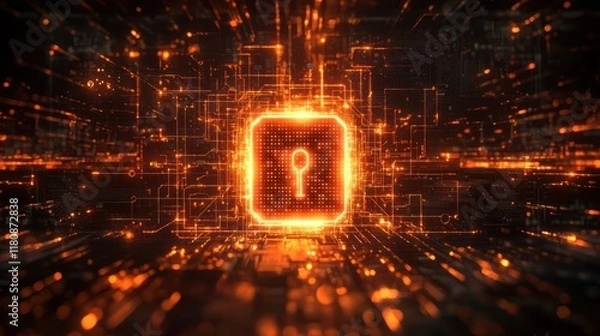 Fototapeta Digital security lock glowing in cyber space