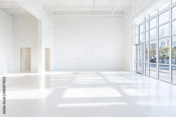 Fototapeta Large, empty room with white walls and a white floor