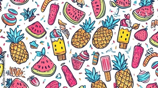 Fototapeta Summer fruit ice cream pattern background design