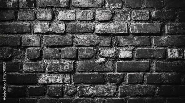 Fototapeta A textured black and white image of a weathered brick wall.