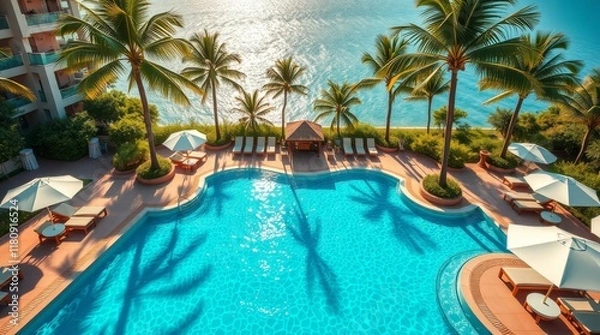 Fototapeta Tropical Resort Poolside Paradise Ocean View