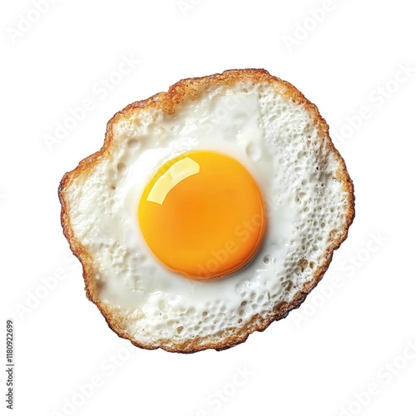 Fototapeta perfectly cooked fried egg with a golden yolk and crispy edges. showcasing a simple yet appetizing food item often enjoyed for breakfast or as part of various dishes the clean background emphasizes th