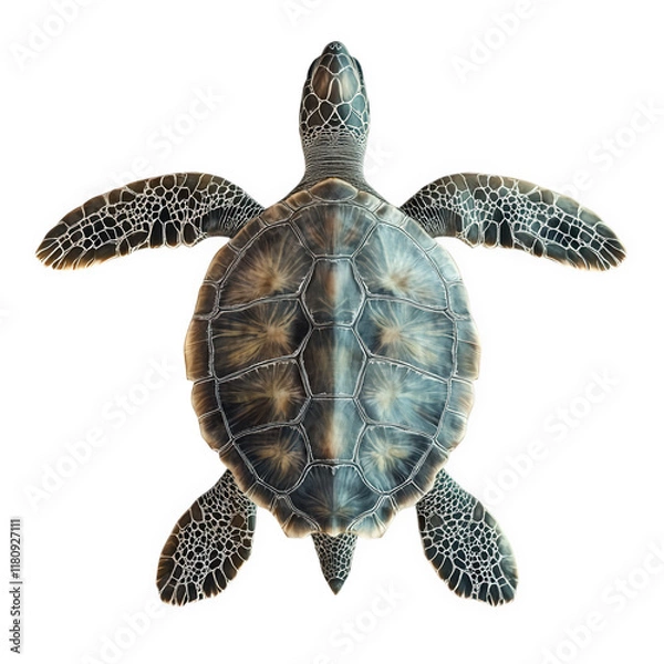 Fototapeta a detailed. top-down view of a sea turtle. showcasing its distinctive shell patterns and flippers against a white background this illustration emphasizes the beauty of marine life and can be used for