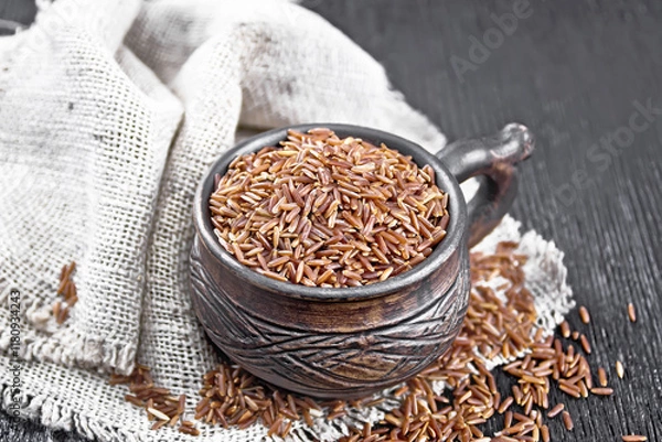 Obraz Rice red in cup on board