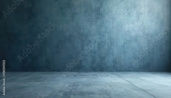 Fototapeta A polished concrete floor with a smoky blue gradient background for modern products.