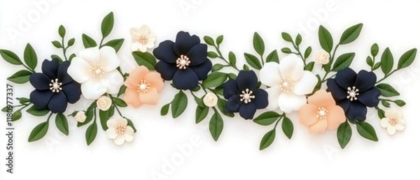 Fototapeta Elegant Arrangement of Colorful Paper Flowers with Leaves for Decorative Purposes