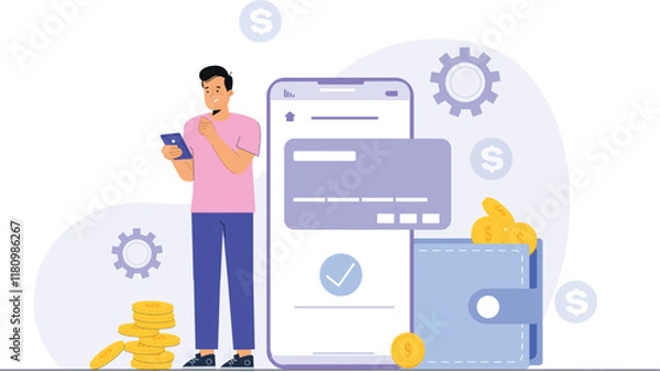 Obraz Real-time mobile banking transfer, illustrating fast and secure financial transactions for businesses.