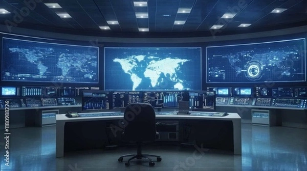 Fototapeta This high-tech control center embodies the future of monitoring and management.