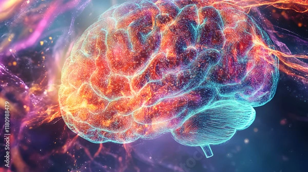 Fototapeta 3D Illustration of human brain nerve tracts based on magnetic resonance imaging (MRI) data.
