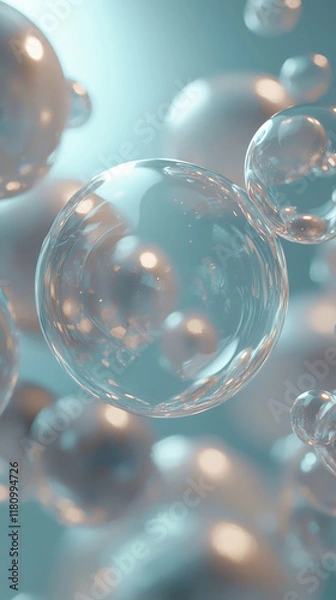 Fototapeta Translucent bubbles create playful and dreamy atmosphere in this image