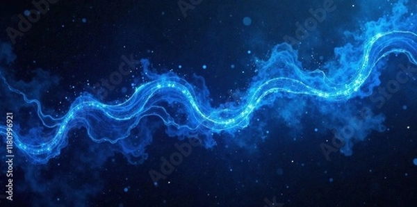 Fototapeta Intense blue energy streaks across a canvas of black, surreal, background