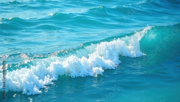 Obraz Shimmering pure blue water, gentle wavelets with soft white foam , calm ocean, background, soft waves