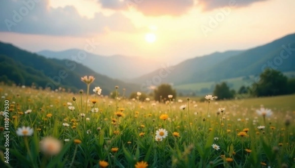 Obraz Soft, diffused light illuminates a gently blurred landscape , pastel, sun flare