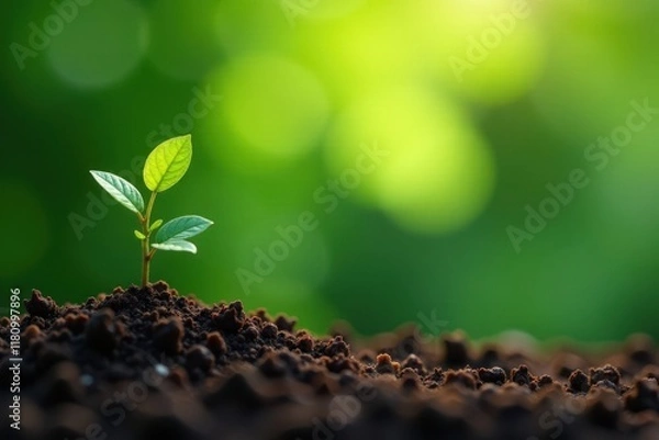 Obraz Tiny coffee plant thriving, lush green leaves , macro, tree