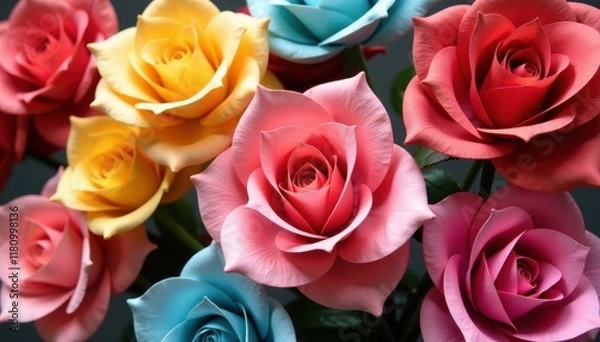 Obraz Vibrant paper roses, various colors, close-up, spring, festive