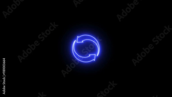 Obraz Glowing blue circular arrow representing refreshing or updating action. Glowing circle arrow icon refresh and reload, on black background. reload icon illustration.