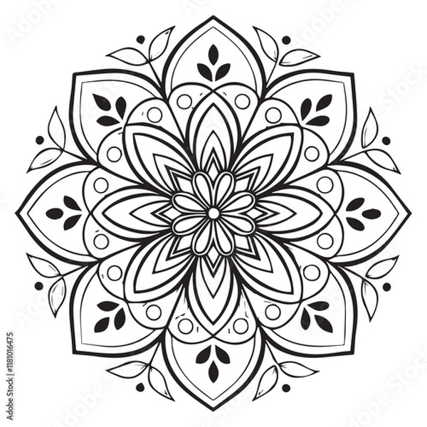 Fototapeta Mandala line art element pattern graphic design for coloring, greeting card, sticker, tattoo, yoga design, wallpaper