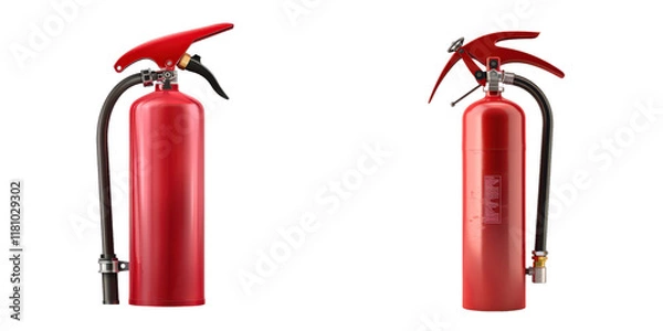 Fototapeta Red fire extinguisher, essential for fire safety and emergency preparedness, designed to combat various fire types., on transparent PNG file