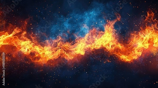 Fototapeta Fiery Abstract: A Blazing Inferno in Cosmic Hues.  A digital artwork depicting a vibrant, fiery stream against a dark, cosmic backdrop.  Perfect for designs needing a dramatic, energetic feel.