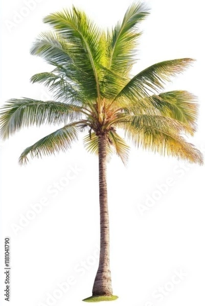 Fototapeta Striking image of six coconut trees showcasing tropical flair on a white canvas.