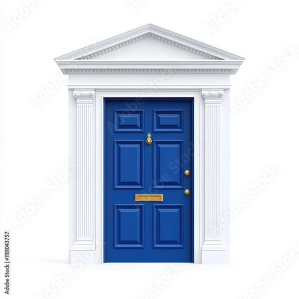 Fototapeta Elegant Blue Door with Classic Architectural Elements in White