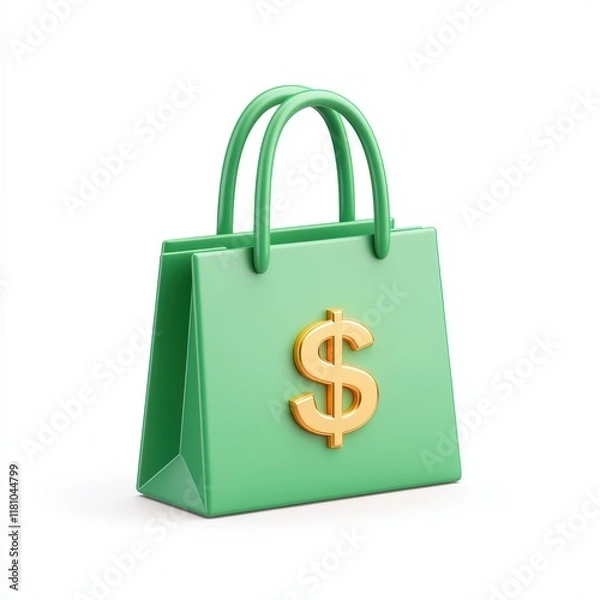 Obraz Green Shopping Bag with Dollar Sign Ideal for Financial Themes