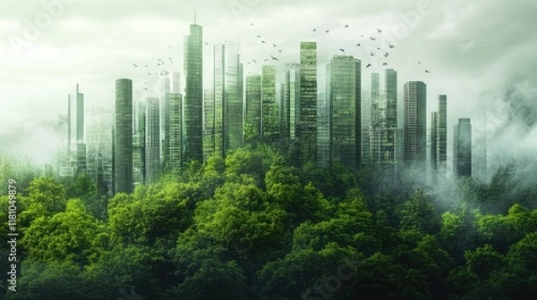 Obraz A creative visualization of a green forest gradually transforming into a modern cityscape