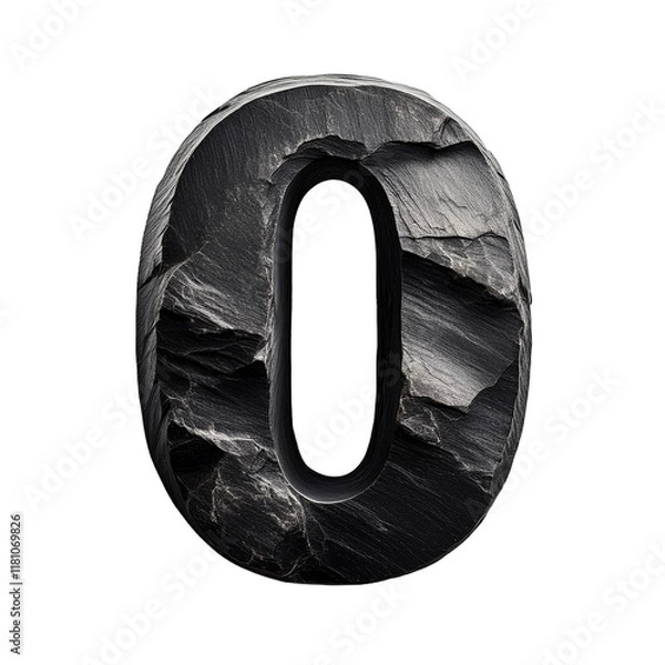 Fototapeta 3D Black StoneTextured Number 0 Isolated on White Background, Cut Out