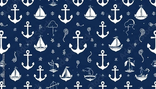 Obraz pattern with sea anchors on a blue background