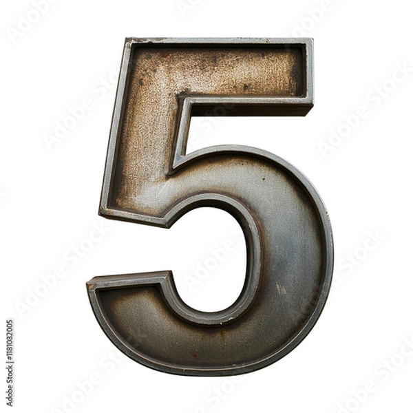 Fototapeta 3D Grunge Metal Number 5 Isolated on White Background, Cut Out