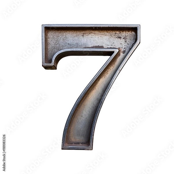 Obraz 3D Grunge Metal Number 7 Isolated on White Background, Cut Out0