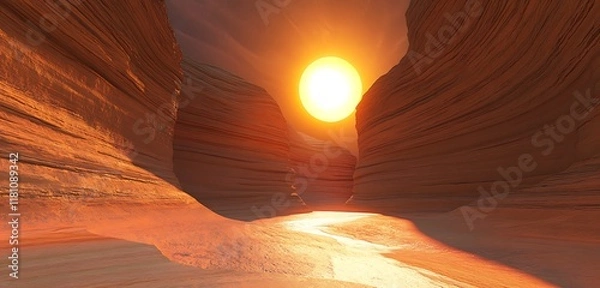 Obraz Mystical canyon with layered textures in warm tones under a glowing sun