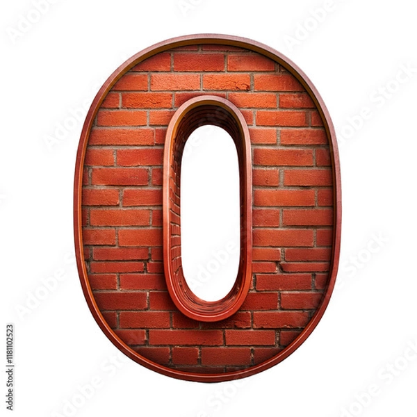 Obraz 3D Red BrickTextured Number 0 Isolated on White Background, Cut Out