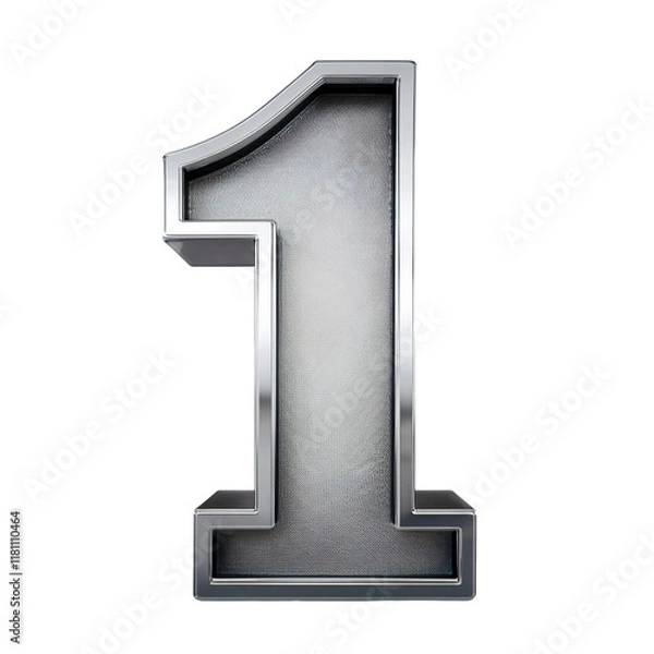 Obraz 3D Silver Number 1 Isolated on White Background, Cut Out